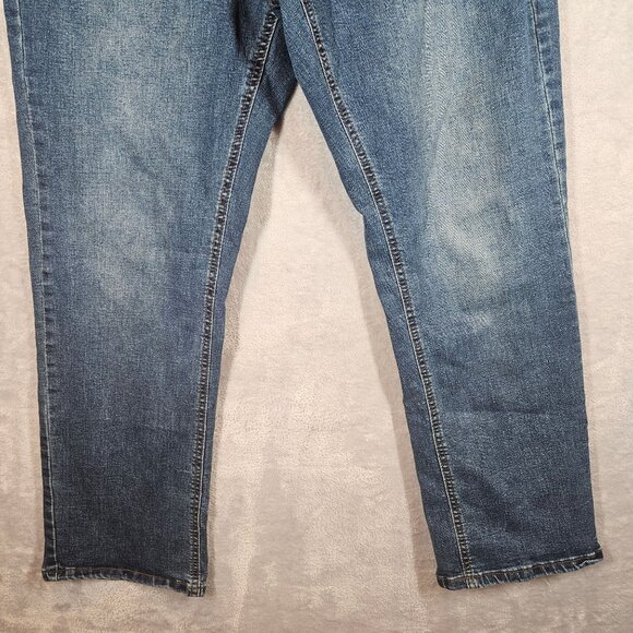 Royal Blue Mens 34x30 Straight Leg Jeans Classic Blue Denim casual whiskered - Picture 8 of 13